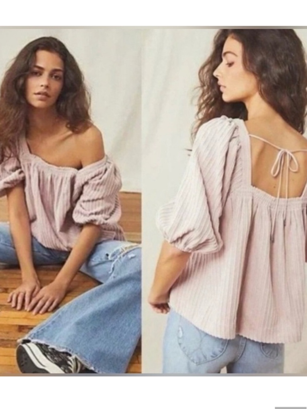 Free People Off-Shoulder Puff Sleeve Top in Dusty Mauve